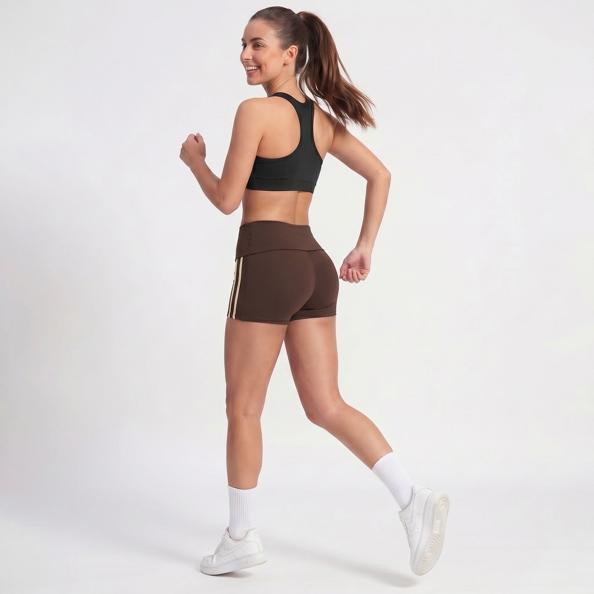 High Waisted Side Stripe Yoga Shorts Butt Lifting Workout Shorts