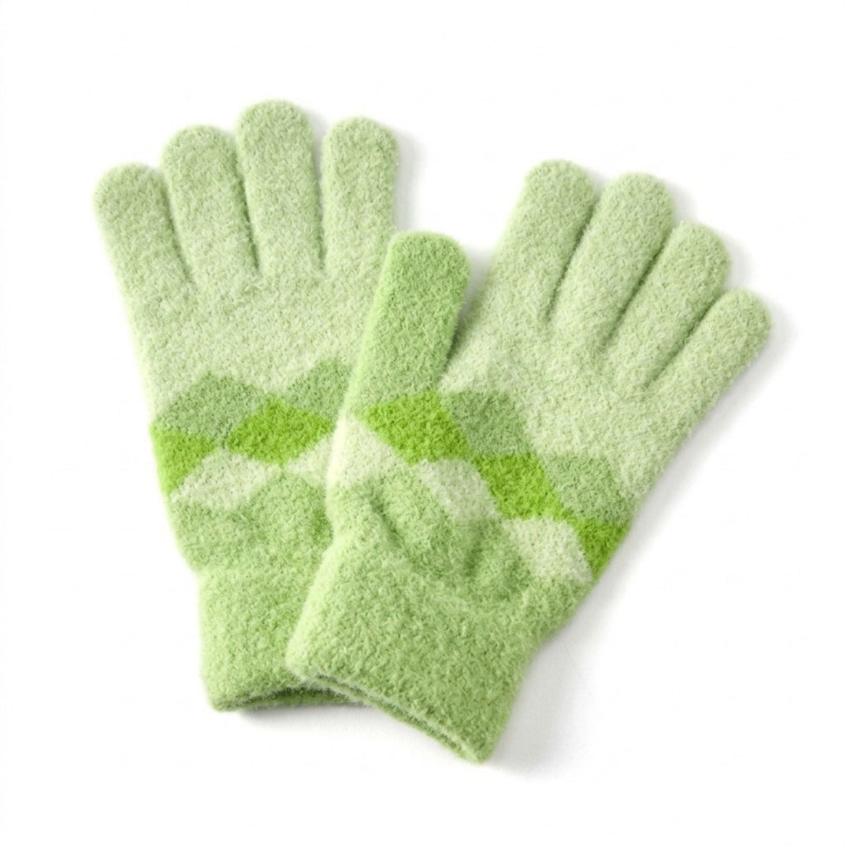 Soft Knit Gloves with Argyle Pattern and Cozy Fuzzy Texture 8.2 x 3.5in