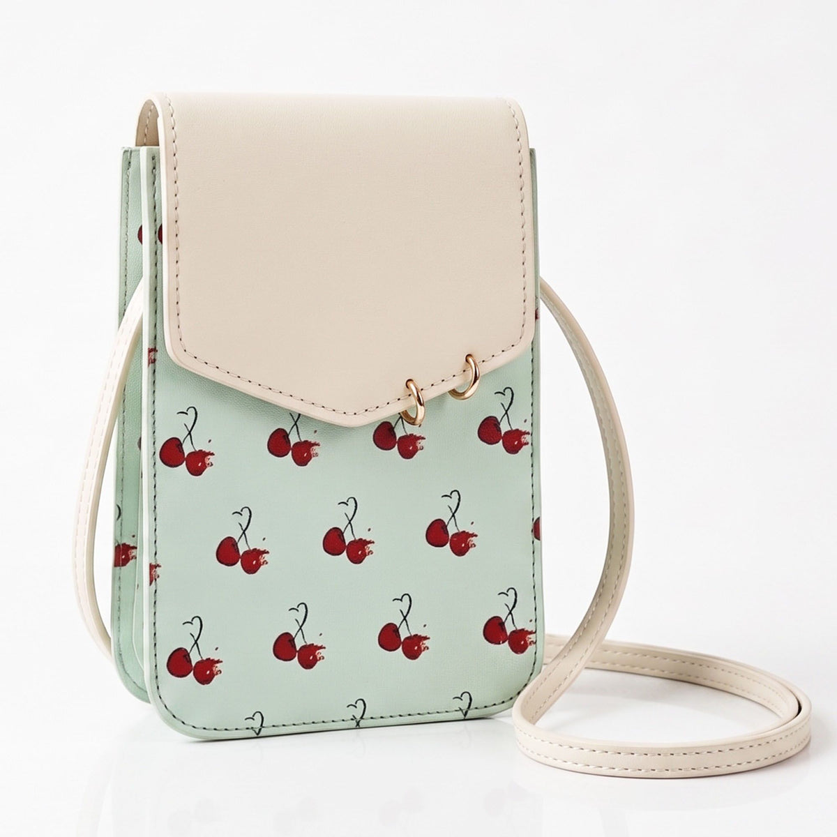 Cherry Print Flap Phone Crossbody Bag