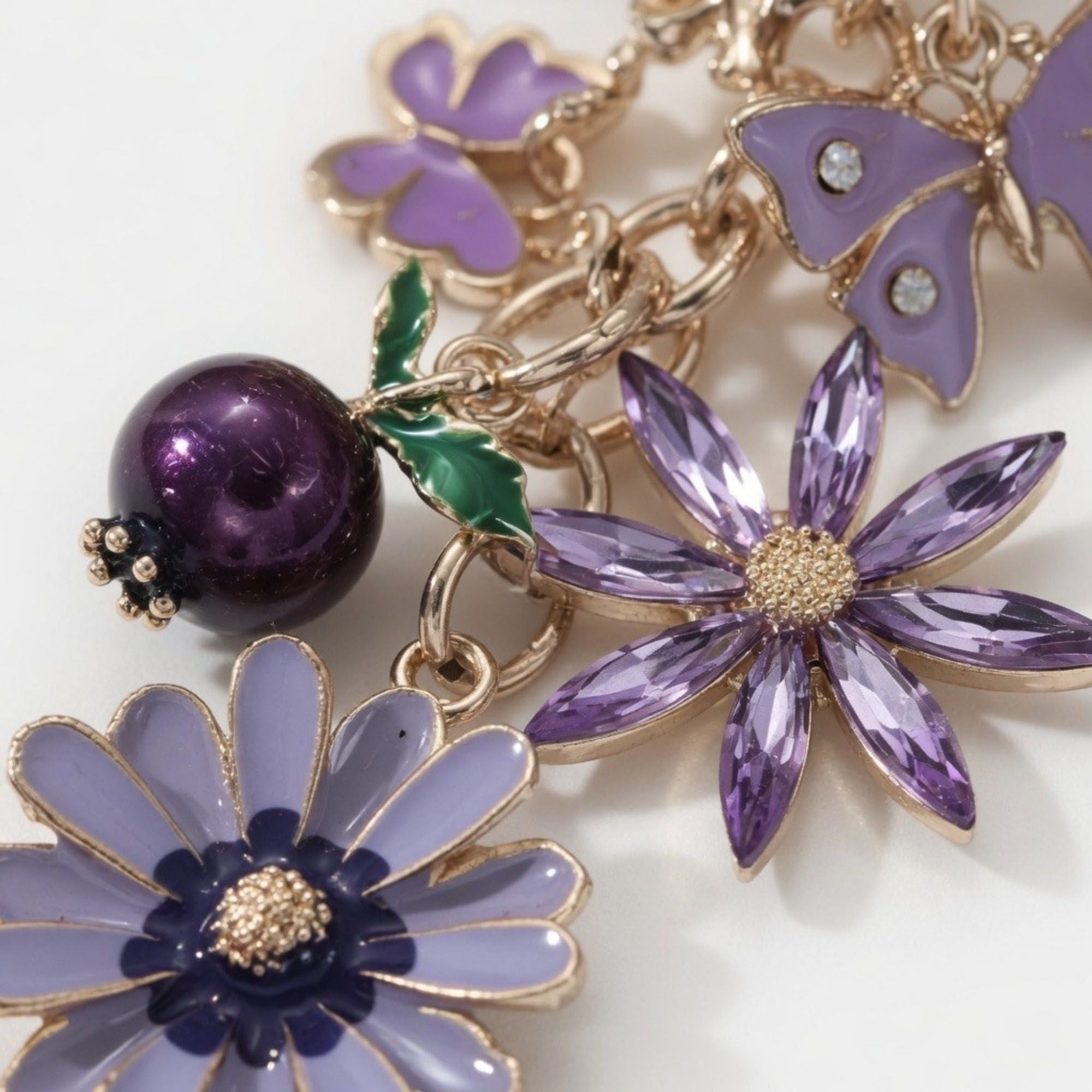 Floral Charm Keychain with Heart Clip Pendant Multi Shape Metal Bag Charm Key Ring Accessory