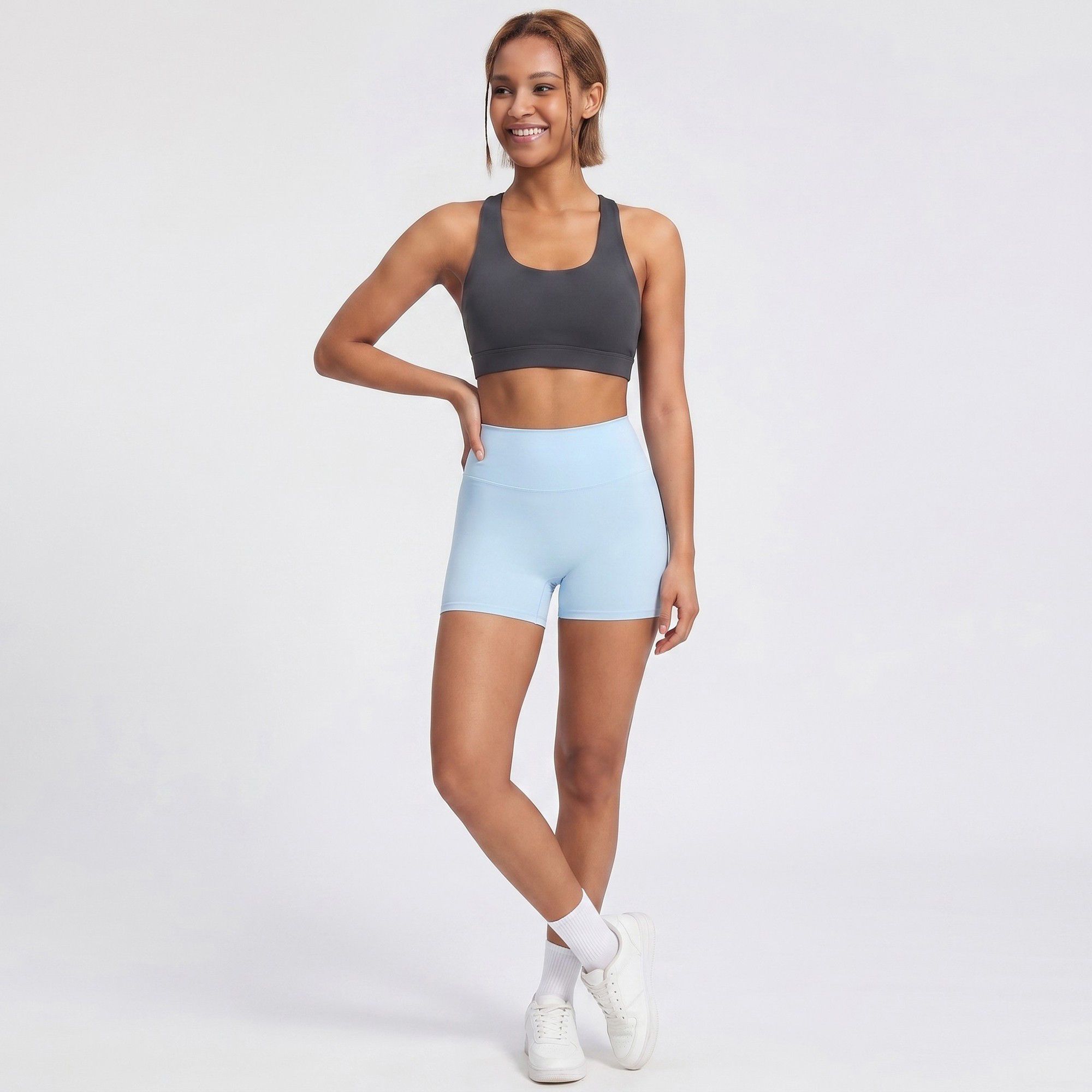 High Waist Workout Biker Shorts Wide Waistband Yoga Training Active Shorts