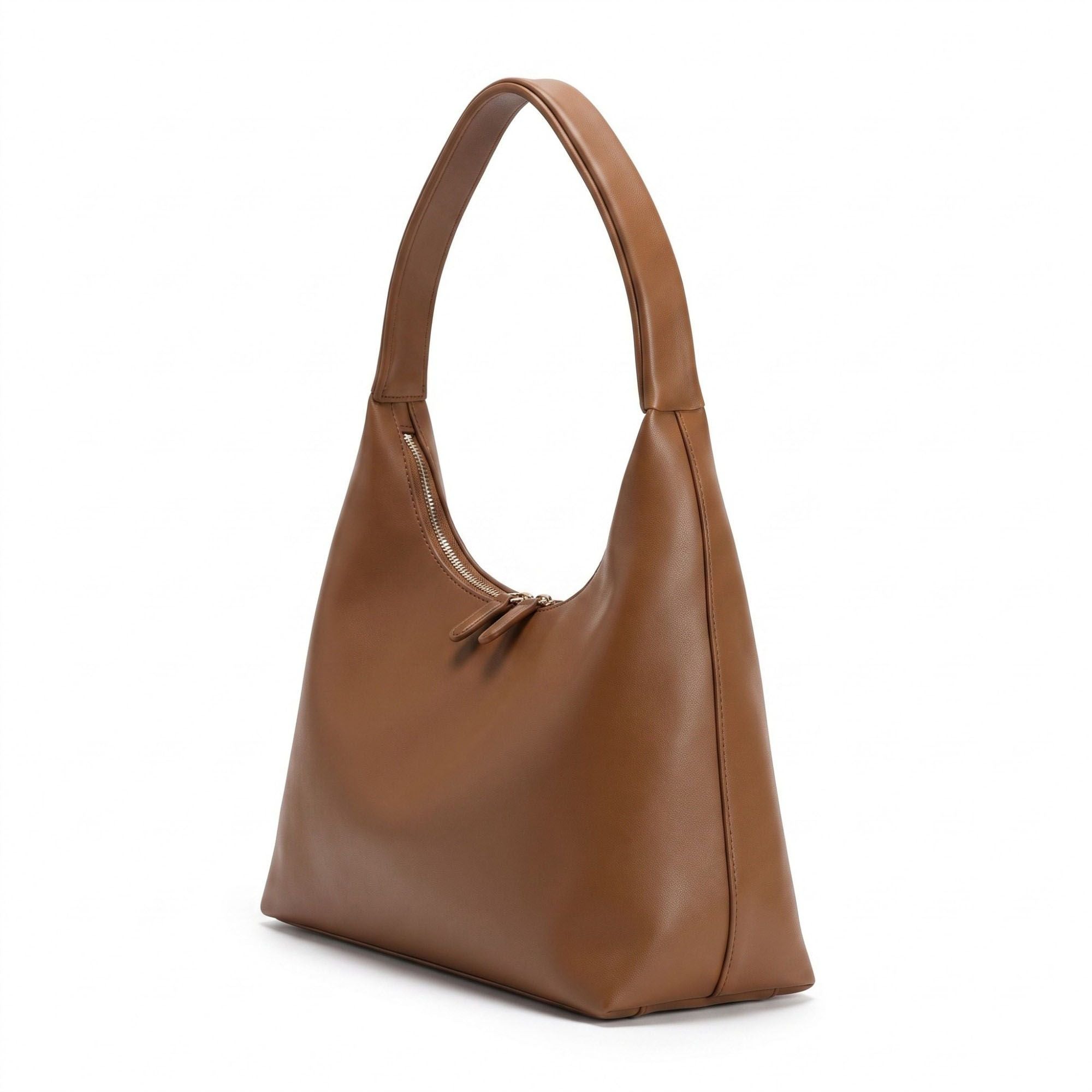 Large Hobo Shoulder Bag with Double Zipper Closure and Long Curved Handle 10.5x11x4.5in