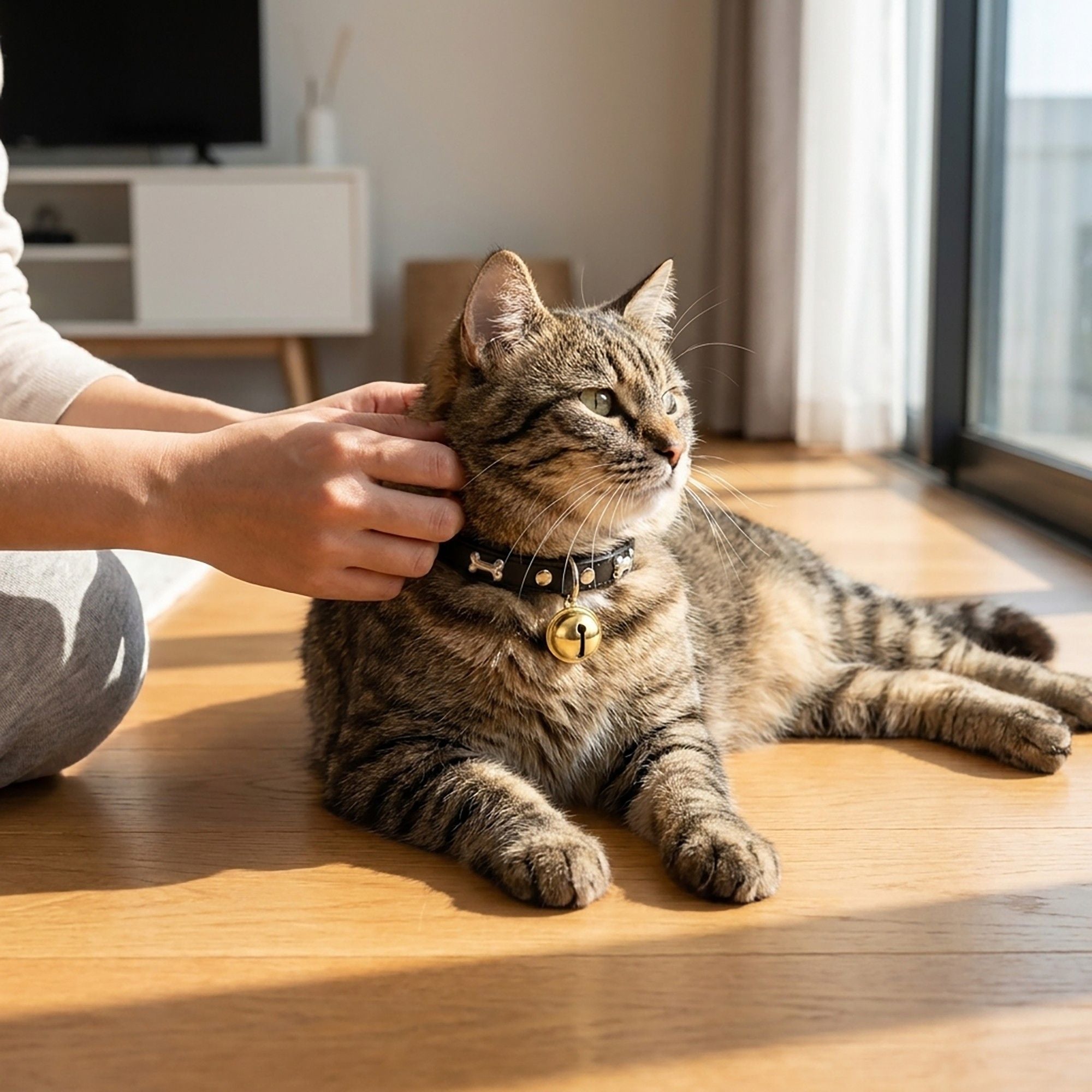 Adjustable Dog & Cat Collar with Paw Print Decoration and Bell Soft PU Leather