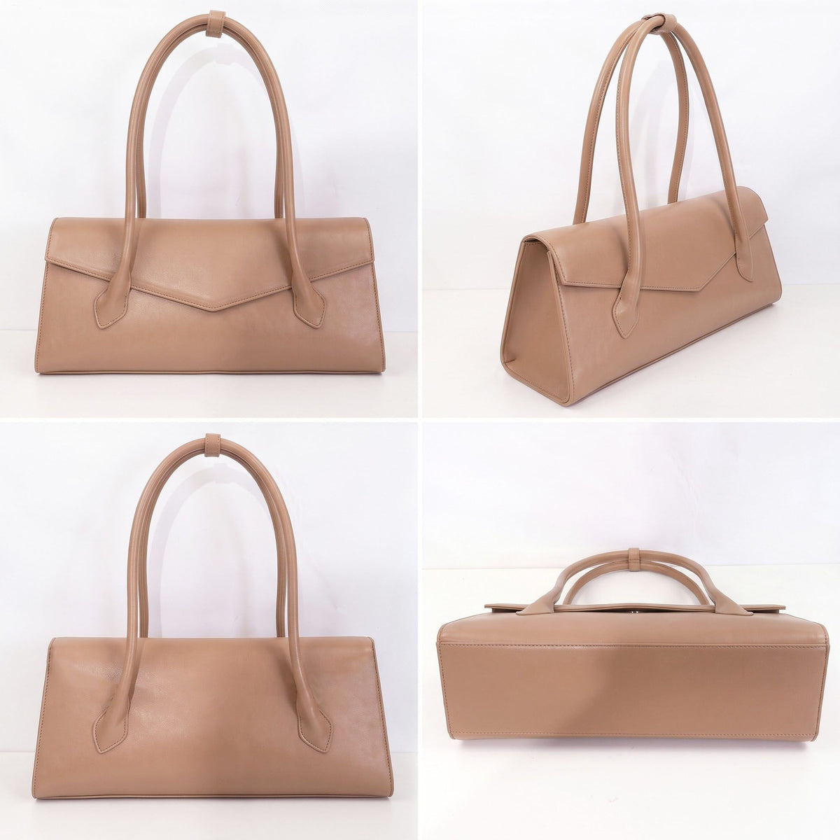 Structured East West Shoulder Bag with Flap Closure and Long Handles