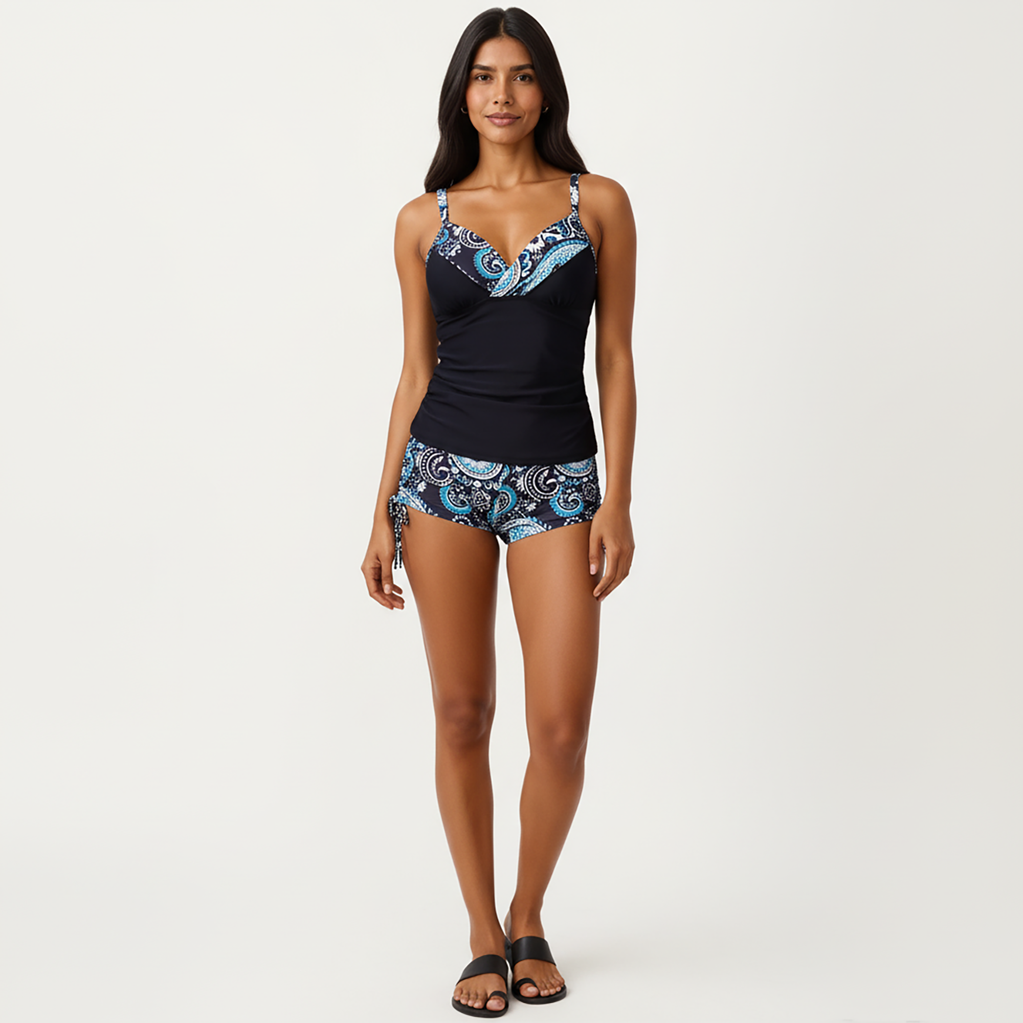Anna-Kaci Women's 2-Piece Tankini Swimsuit Set with Paisley Print Boyshort Bottoms and V-Neck Top