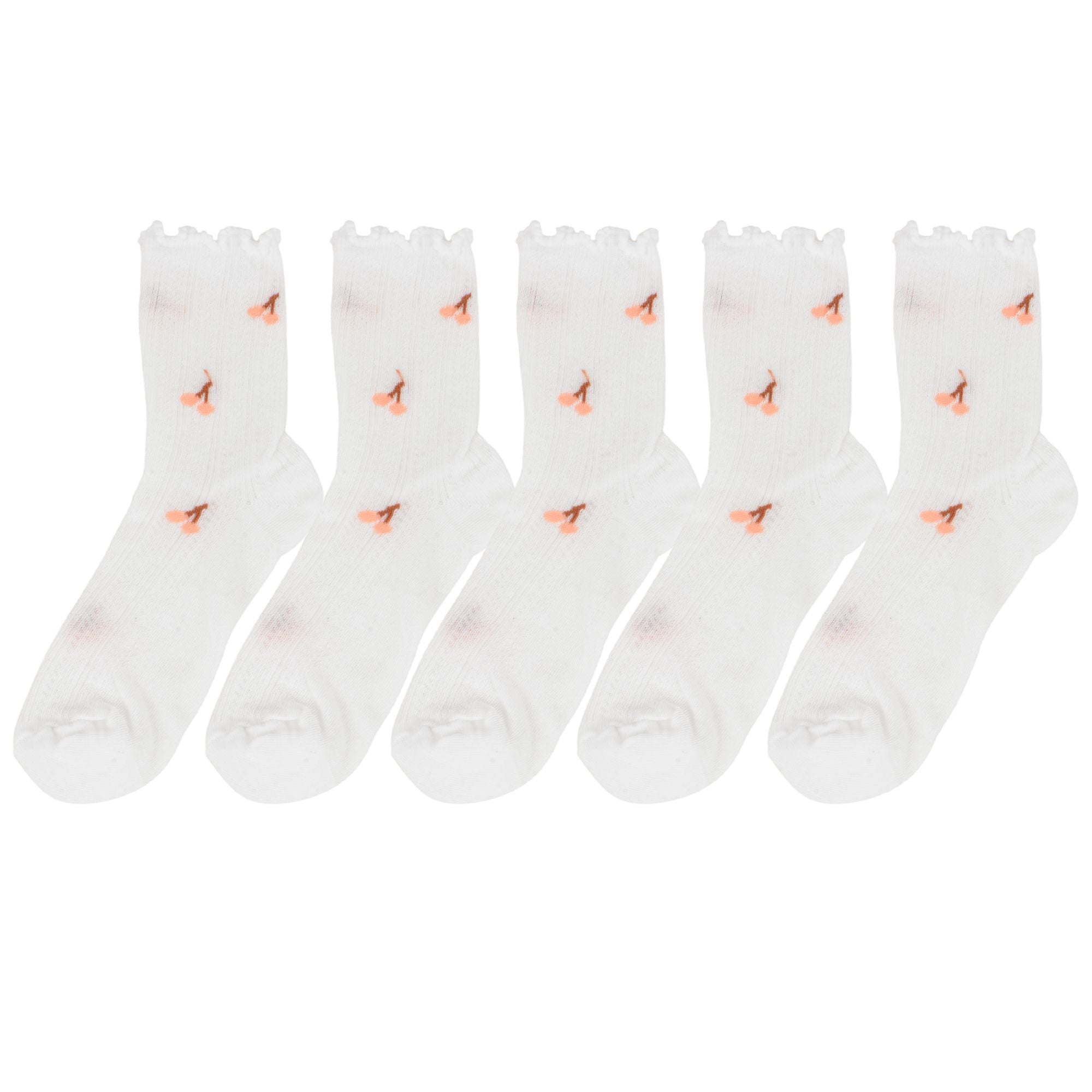 Anna-Kaci Women's 5-Pair Set Ruffle Ankle Socks with Floral Embroidery and Breathable Knit Design for Flats or Mary Janes