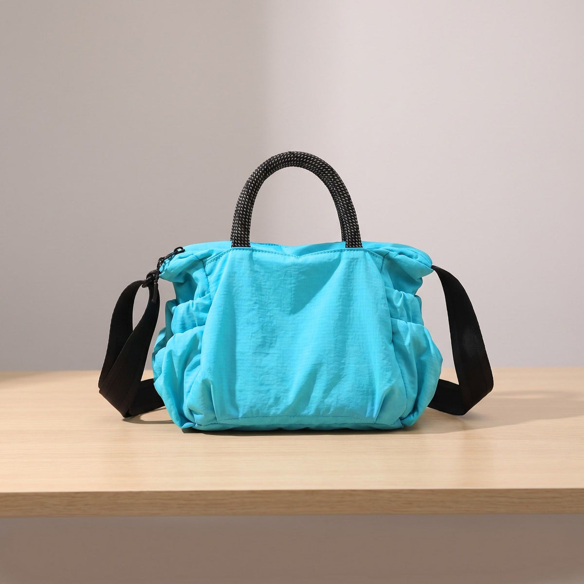 Nylon Crossbody Tote Bag with Top Handles and Multiple Zipper Pockets
