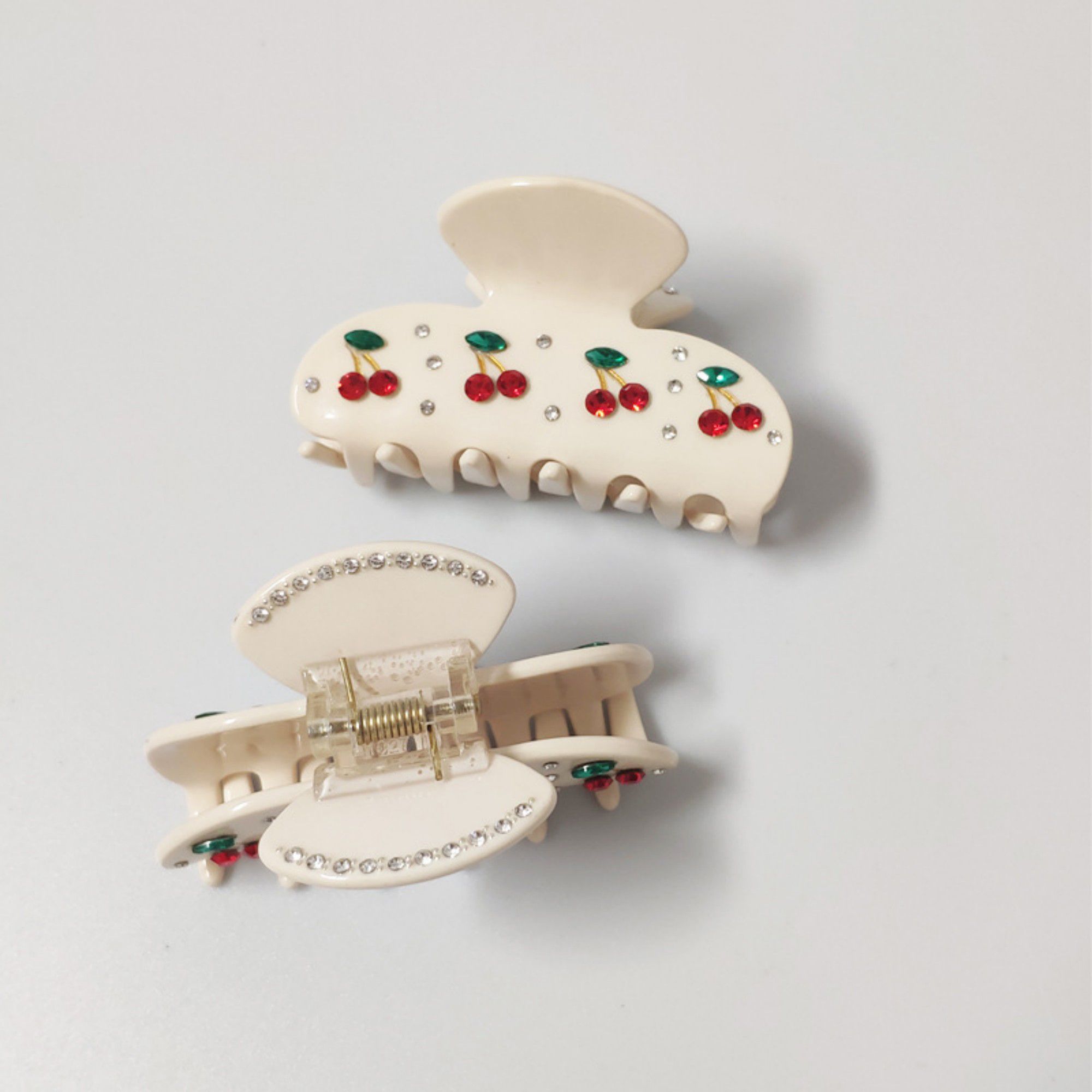 Cherry Print Acrylic Hair Claw Clip with Curved Design and Strong Grip