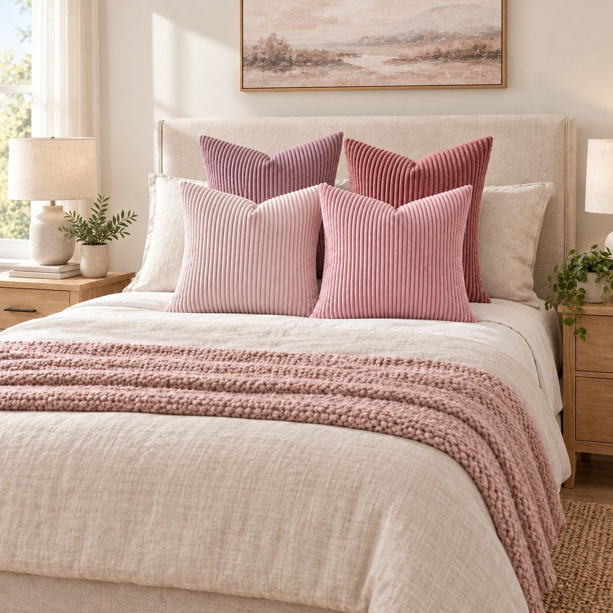 4 Pack Corduroy Throw Pillow Covers 18 x 18 Inch Wide Stripe Texture