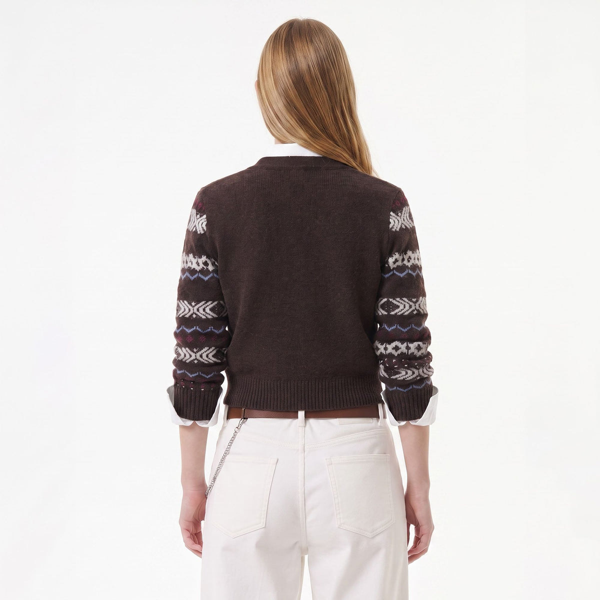 Geometric Pattern Button Front Knit Cardigan Sweater