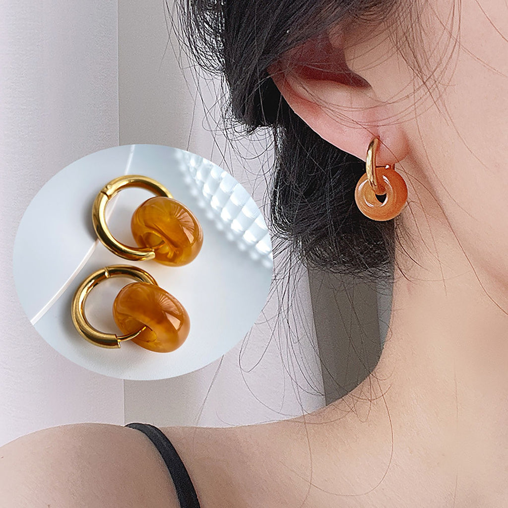 Women's Huggie Hoop Earrings with Gemstone Drop - Edgy Minimalist Statement Earrings
