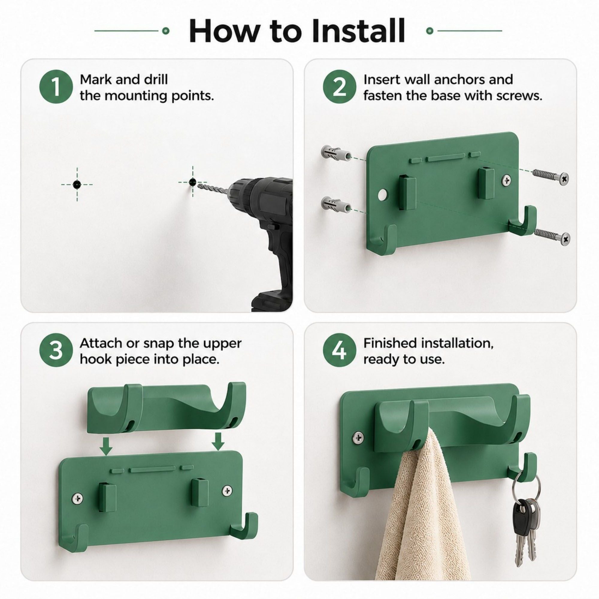 3-piece Wall Mounted Garden Tool Organizer Rack with Multi Hooks