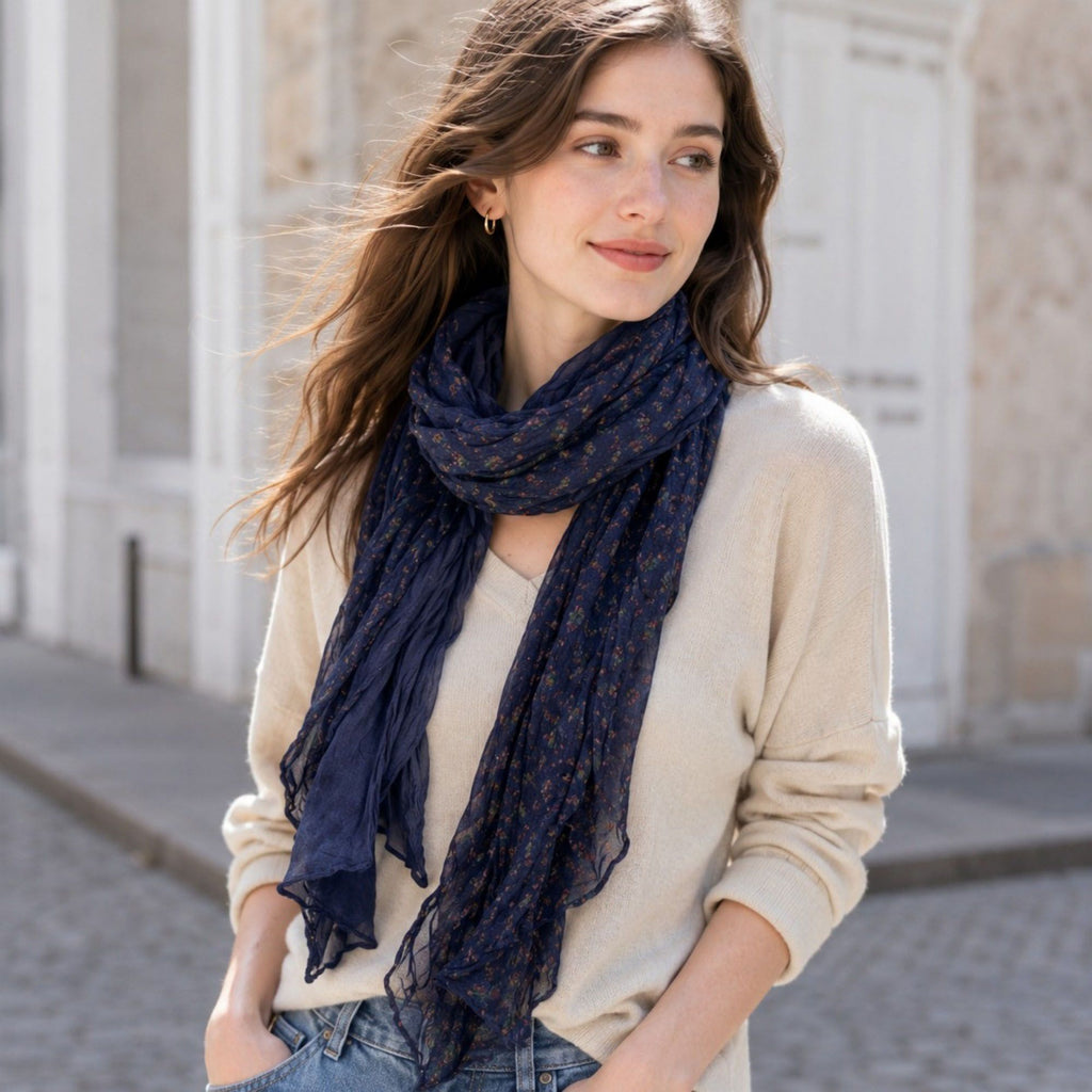 Lightweight Floral Crinkle Long Scarf