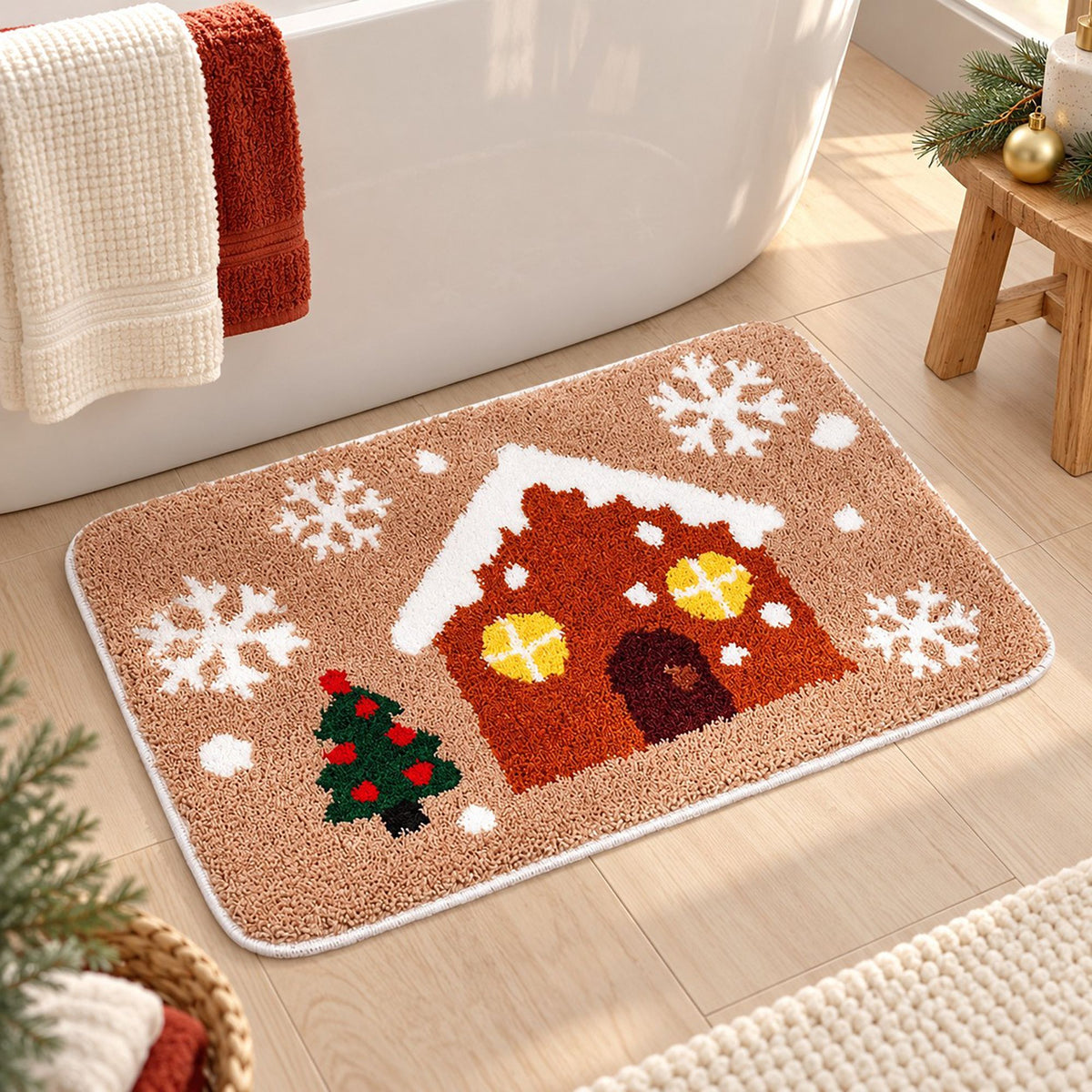 Christmas Icon Tufted Bath Rug with Nonslip Backing 15.7 x 23.6 in