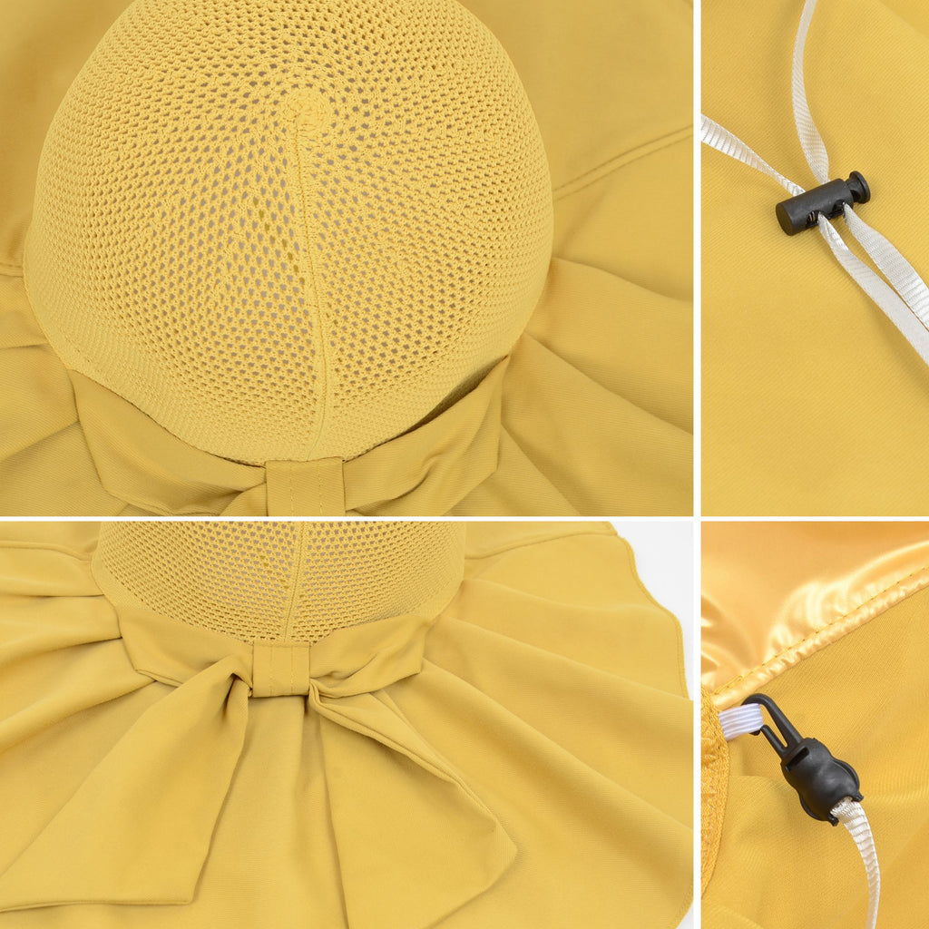 Anna-Kaci Womens Mesh Panel Wide Brim Sun Hat with Back Flap UV Protection and Tie Detail for Outdoor Activities
