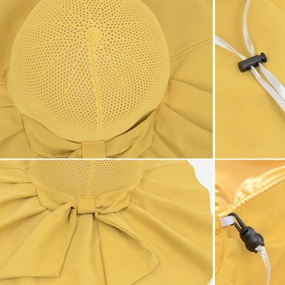 Anna-Kaci Womens Mesh Panel Wide Brim Sun Hat with Back Flap UV Protection and Tie Detail for Outdoor Activities