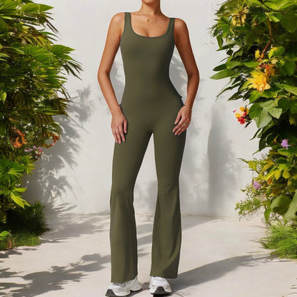 Seamless Flared Bodysuit with Scoop Neck for Activewear