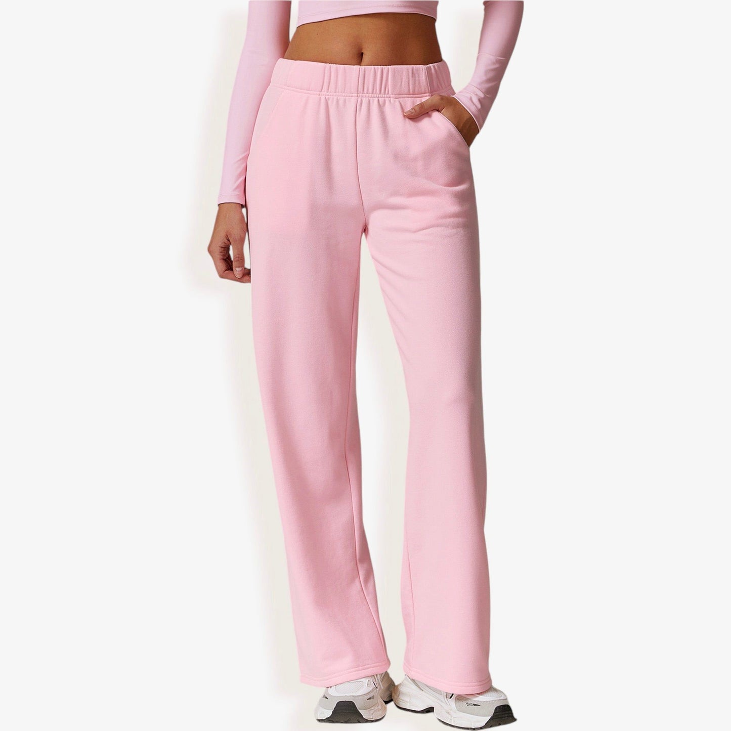 Elastic Waist Wide Leg Sweatpants with Pockets for Lounge and Casual Wear
