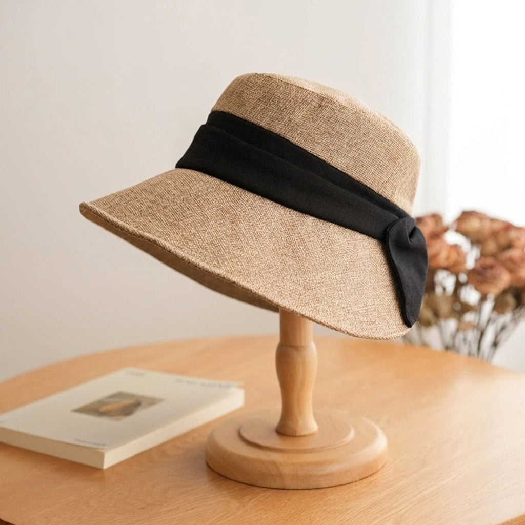 Wide Brim Sun Hat with Bow Accent