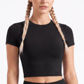 Fitted Short Sleeve Cropped Workout Top Crew Neck Athletic Shirt for Yoga Gym Training