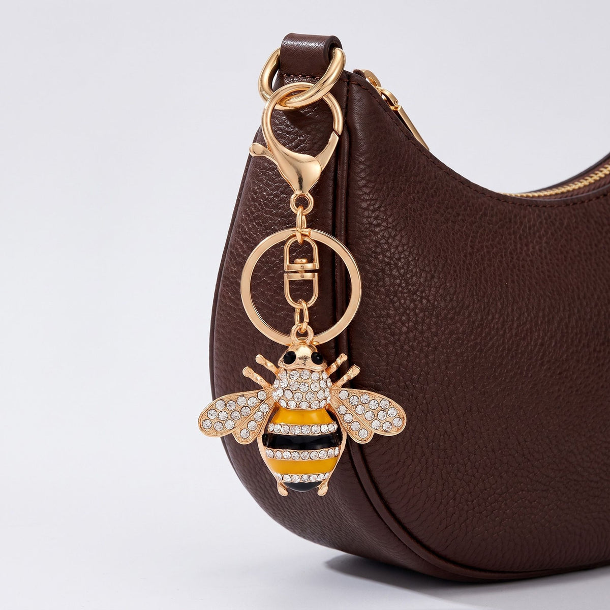 Bee Rhinestone Keychain Bag Charm with Gold Tone Lobster Clasp