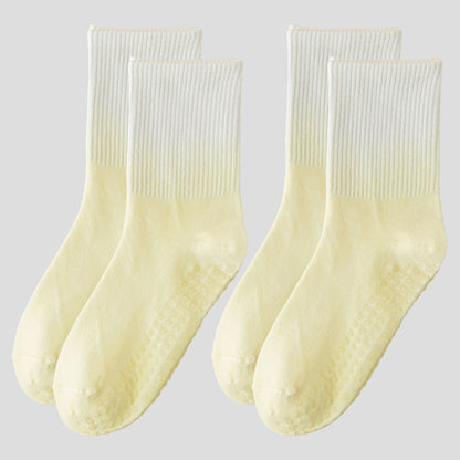 Anna-Kaci Women's Gradient Color Athletic Crew Socks Non Slip Silicone Cushioned Sole for Yoga Jogging 2 Pairs