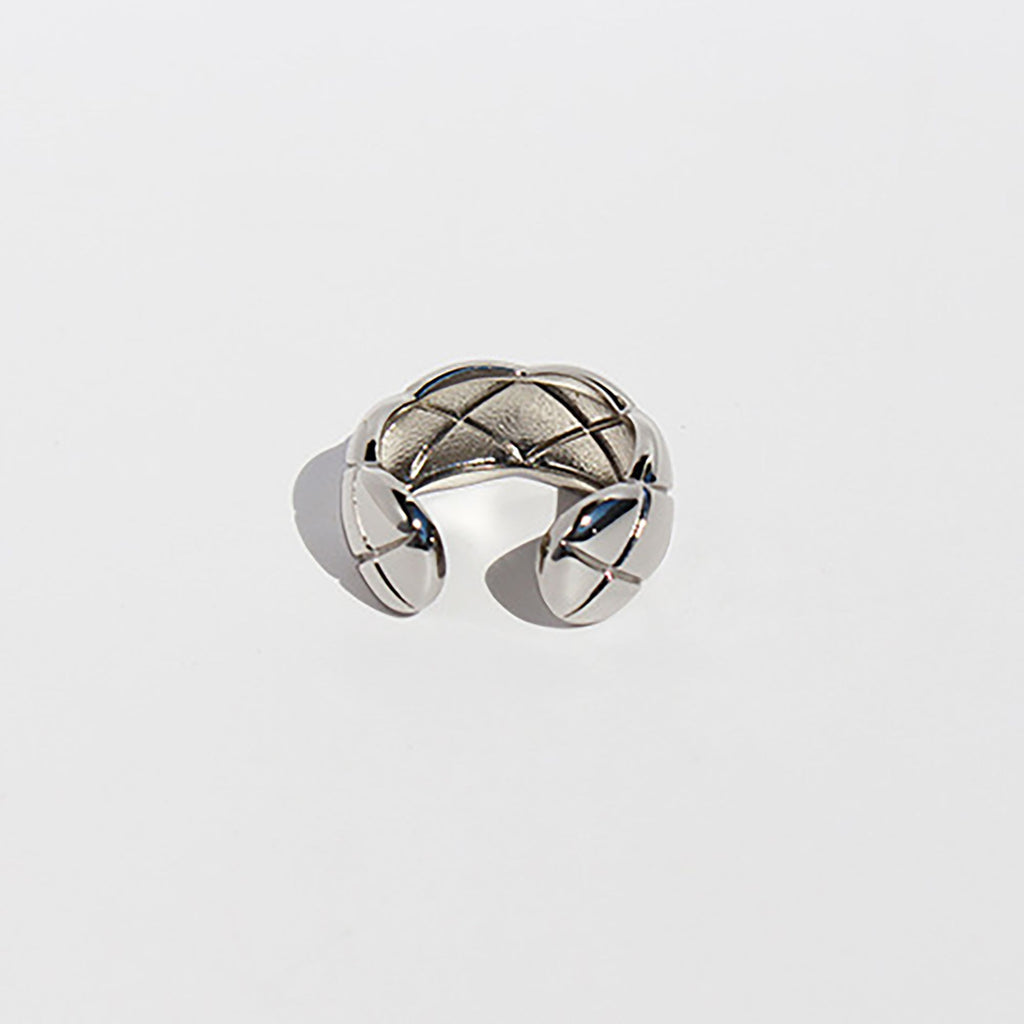 Women's Quilted Open Cuff Ring - Adjustable Brass Textured Statement Ring for Luxury Daily Wear