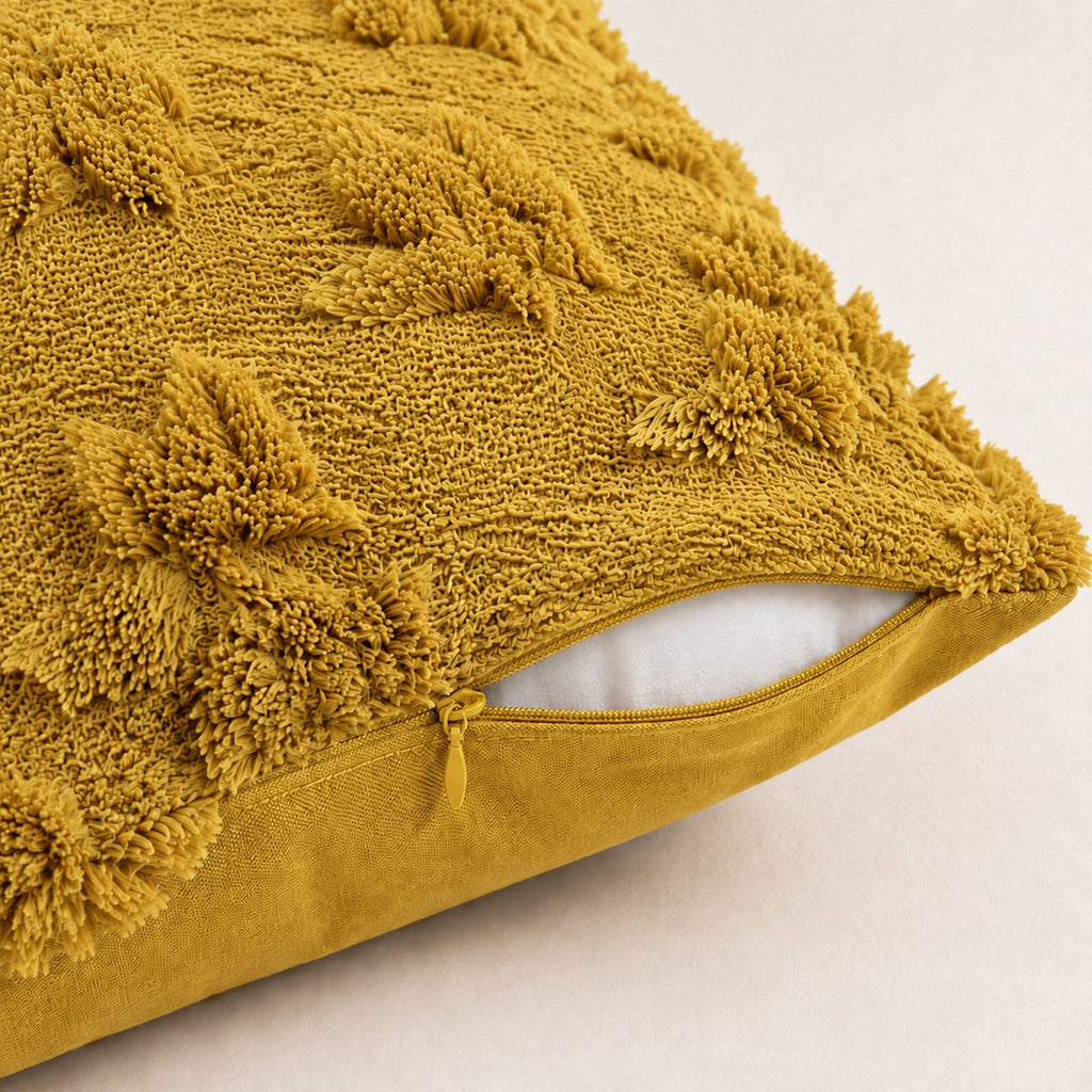 Textured Tufted Botanical Throw Pillow Cover for Couch Bed and Chair