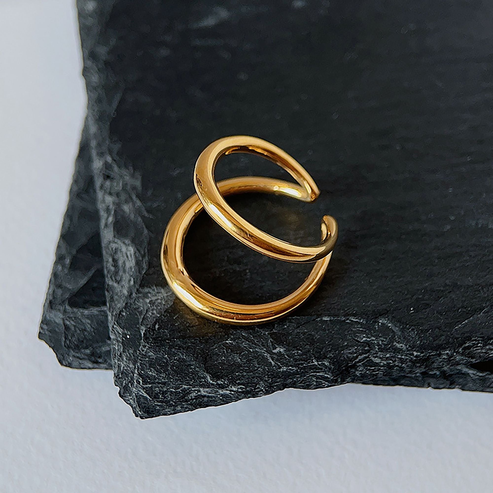 Women's Titanium Steel Double Loop Ring - Durable Hypoallergenic Statement Ring for Daily Wear