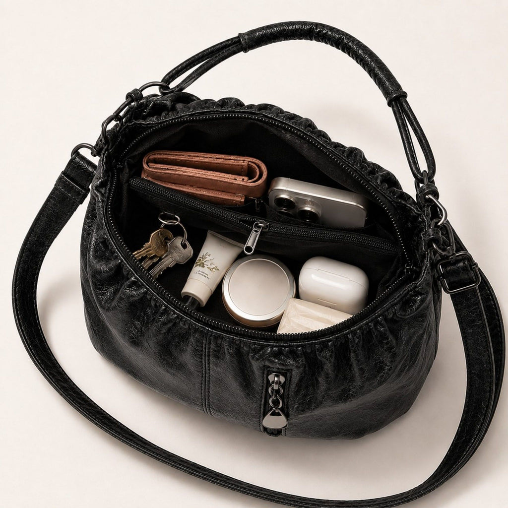 Soft Ruched Faux Leather Shoulder & Crossbody Bag