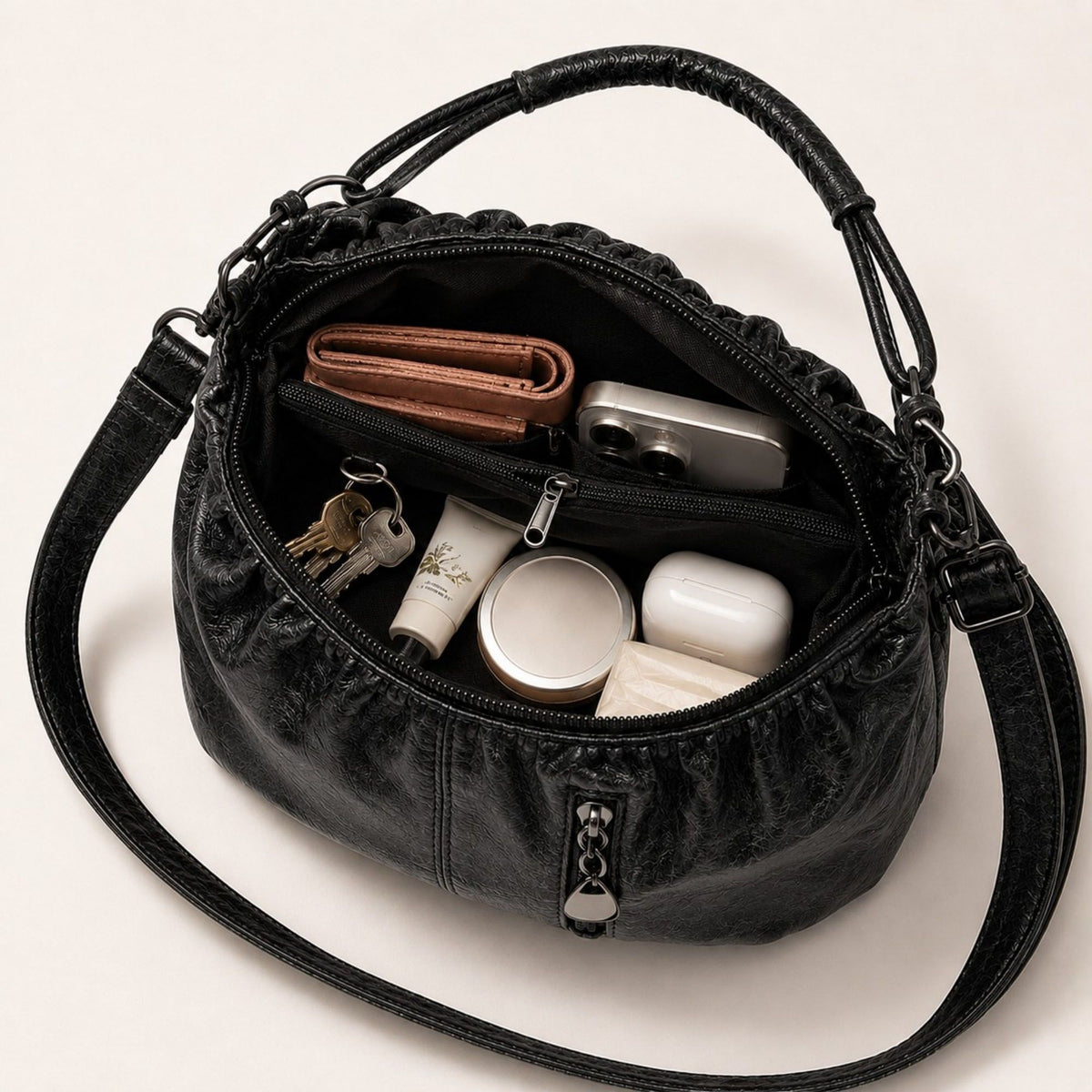 Soft Ruched Faux Leather Shoulder & Crossbody Bag