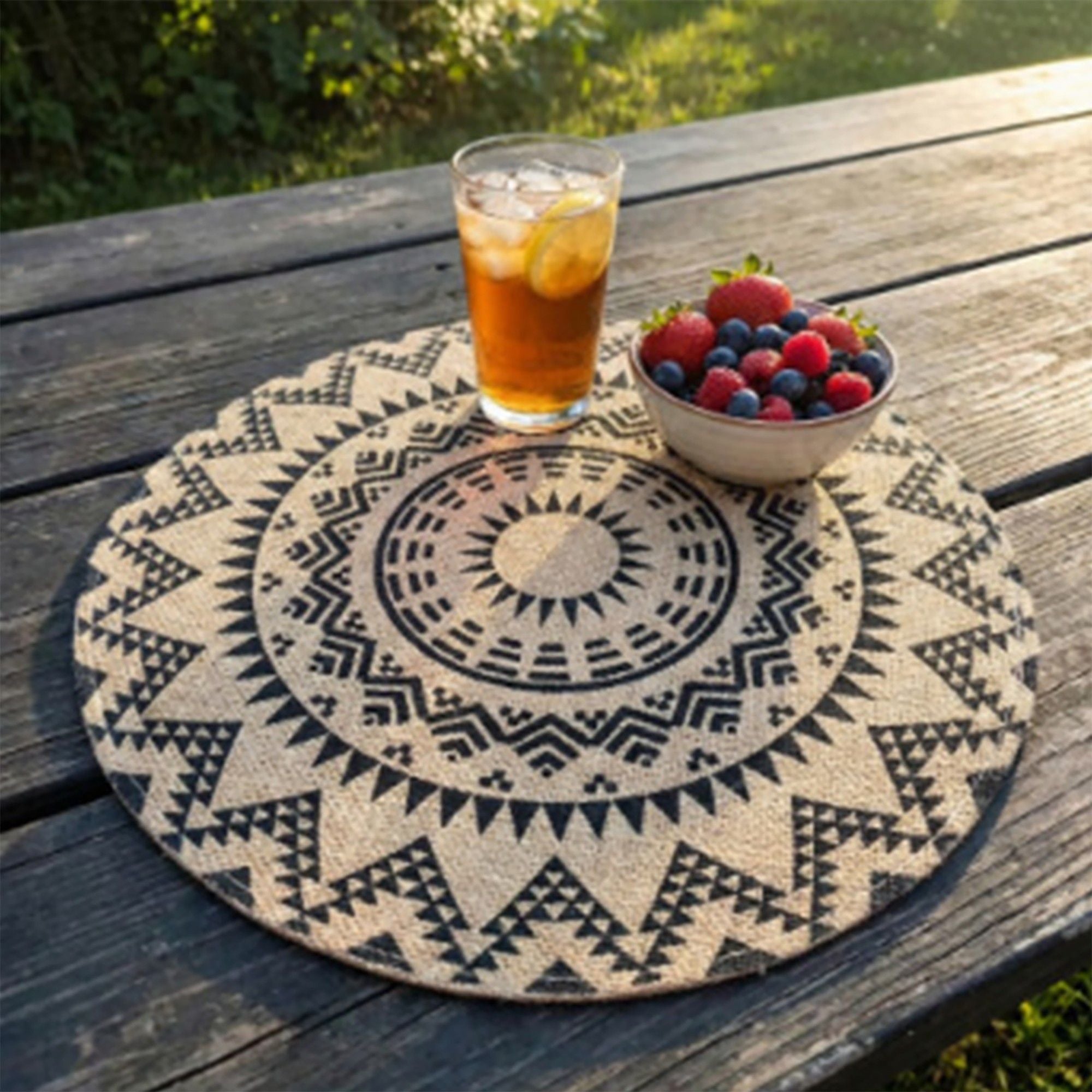 4 Piece Boho Round Placemat Set Woven Look Heat Resistant Table Mats for Dining Table