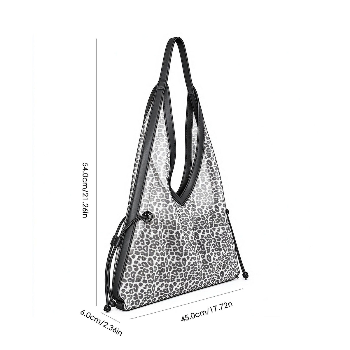 Leopard Print Large Hobo Shoulder Tote Bag with Drawstring Side Detail