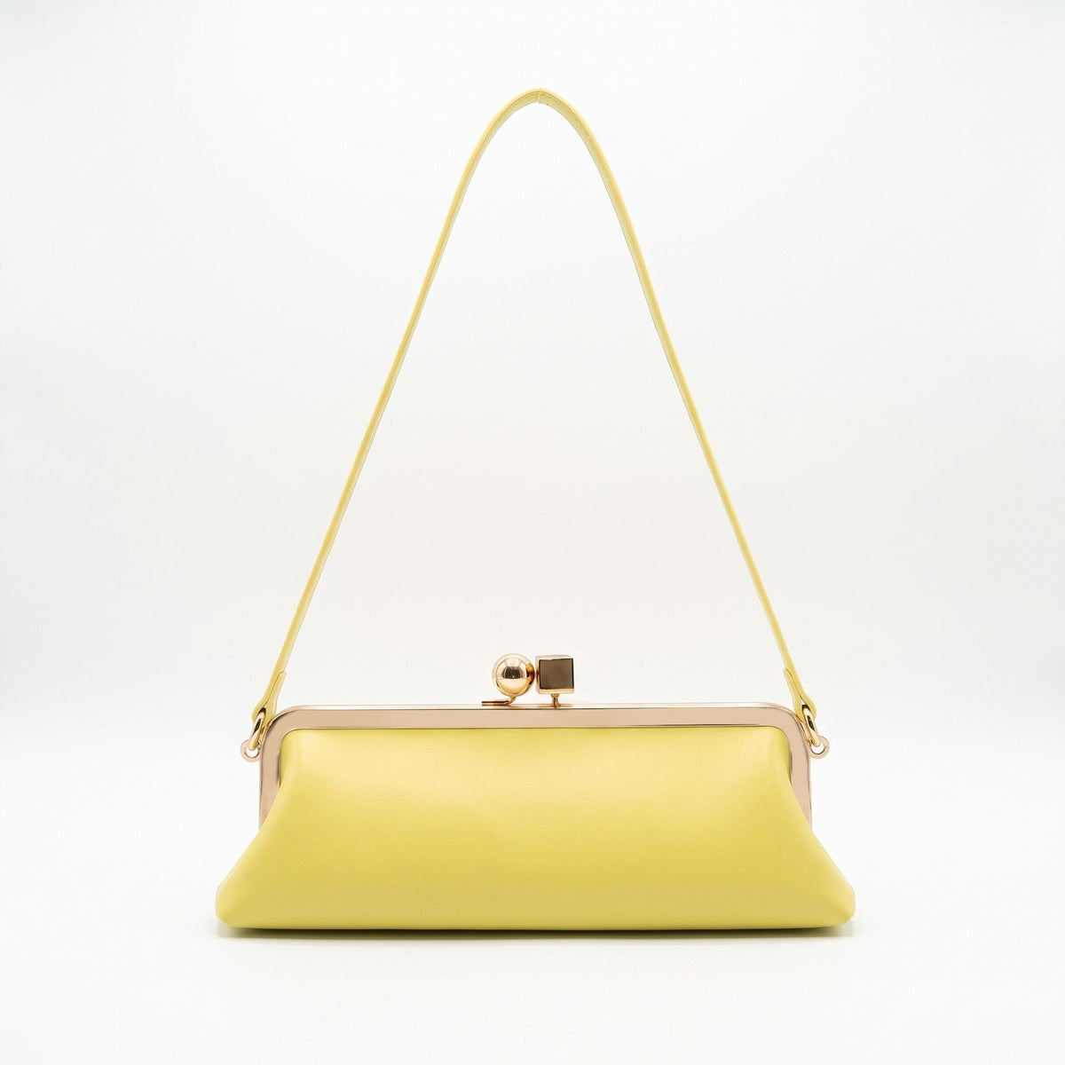 Faux Leather Metal Frame Clasp Shoulder Bag Evening Clutch