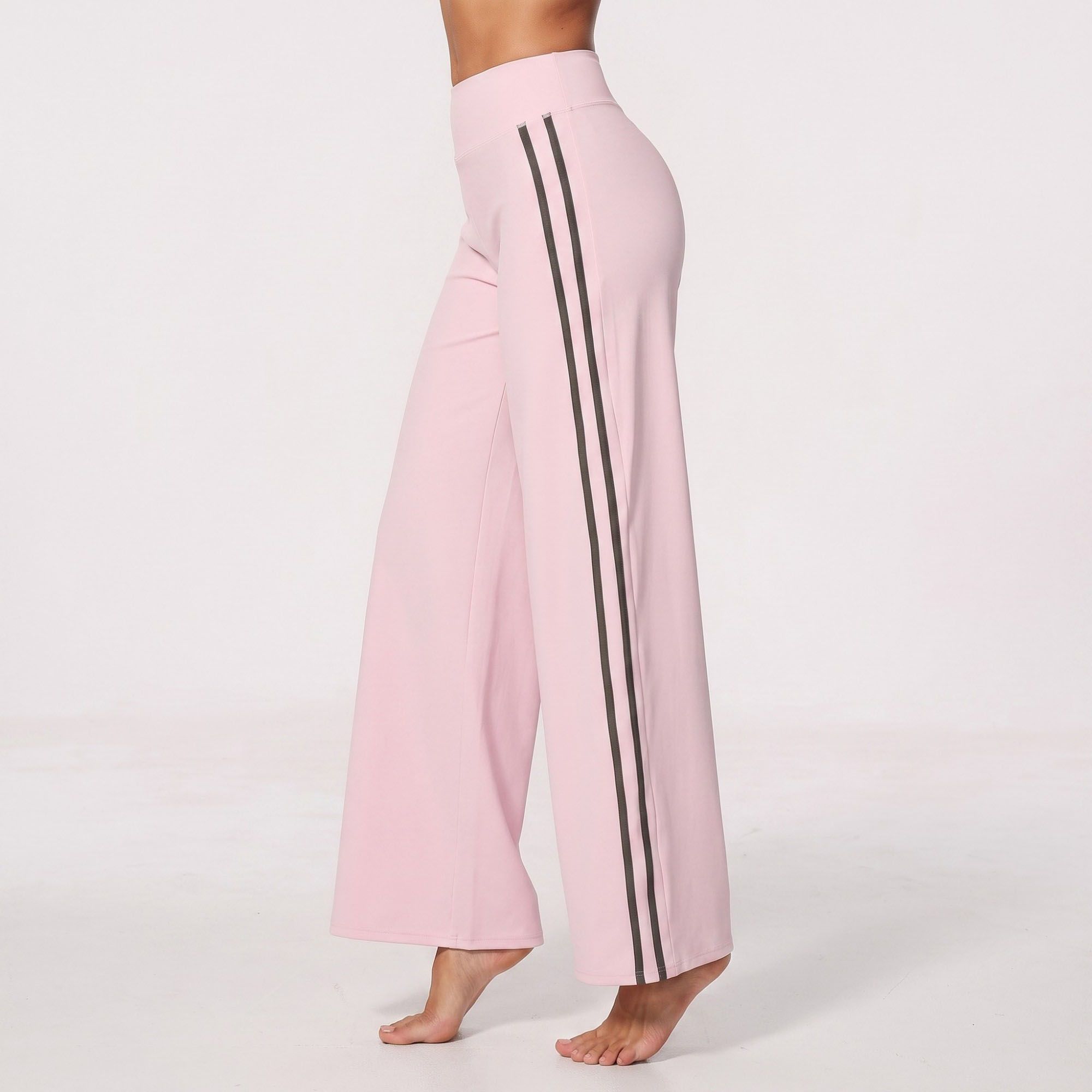 High Waist Wide Leg Workout Pants with Contrast Side Stripes