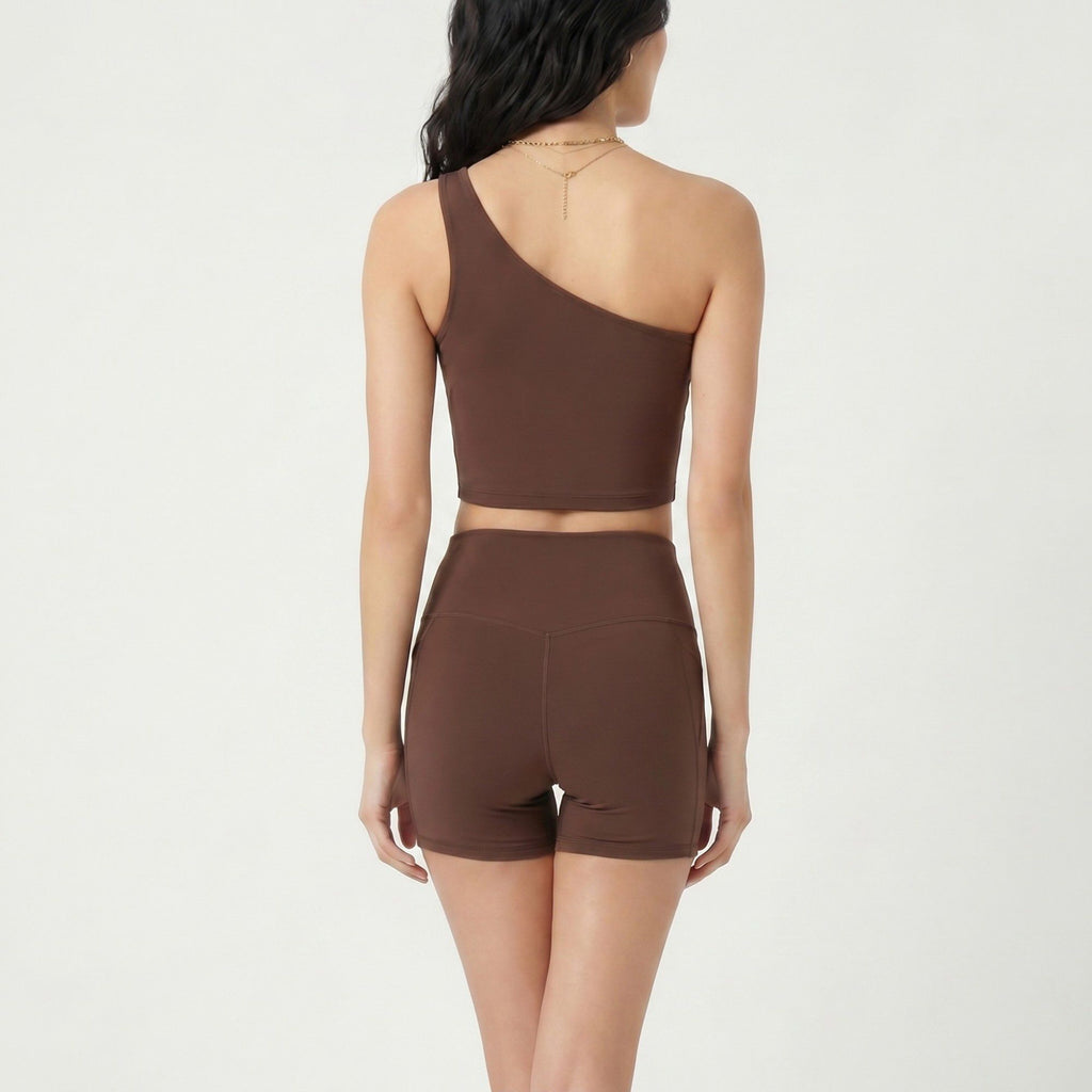 One Shoulder Sports Bra Smooth Stretch Asymmetrical Cropped Active Top with Fitted Minimal Silhouette