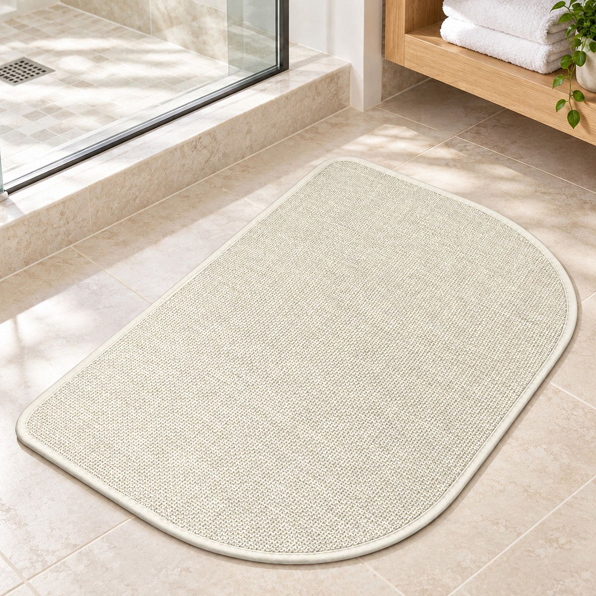 Absorbent Linen Look Bath Mat with Non Slip Backing