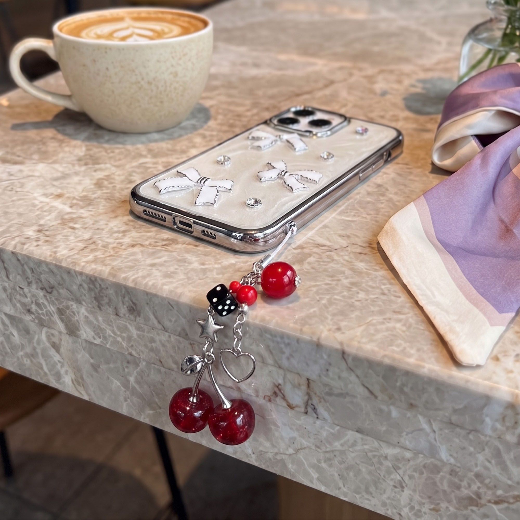 2-Piece Womens Beaded Phone Charm with Hanging Loop and Decorative Accents