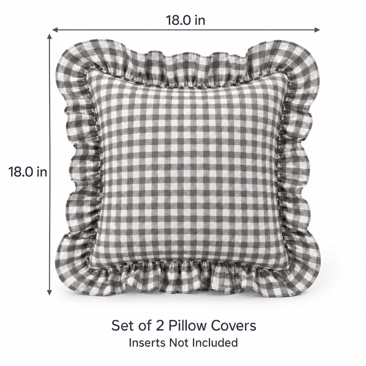 2 Pack Gingham Check Ruffle Throw Pillow Covers 18 x 18 Inch