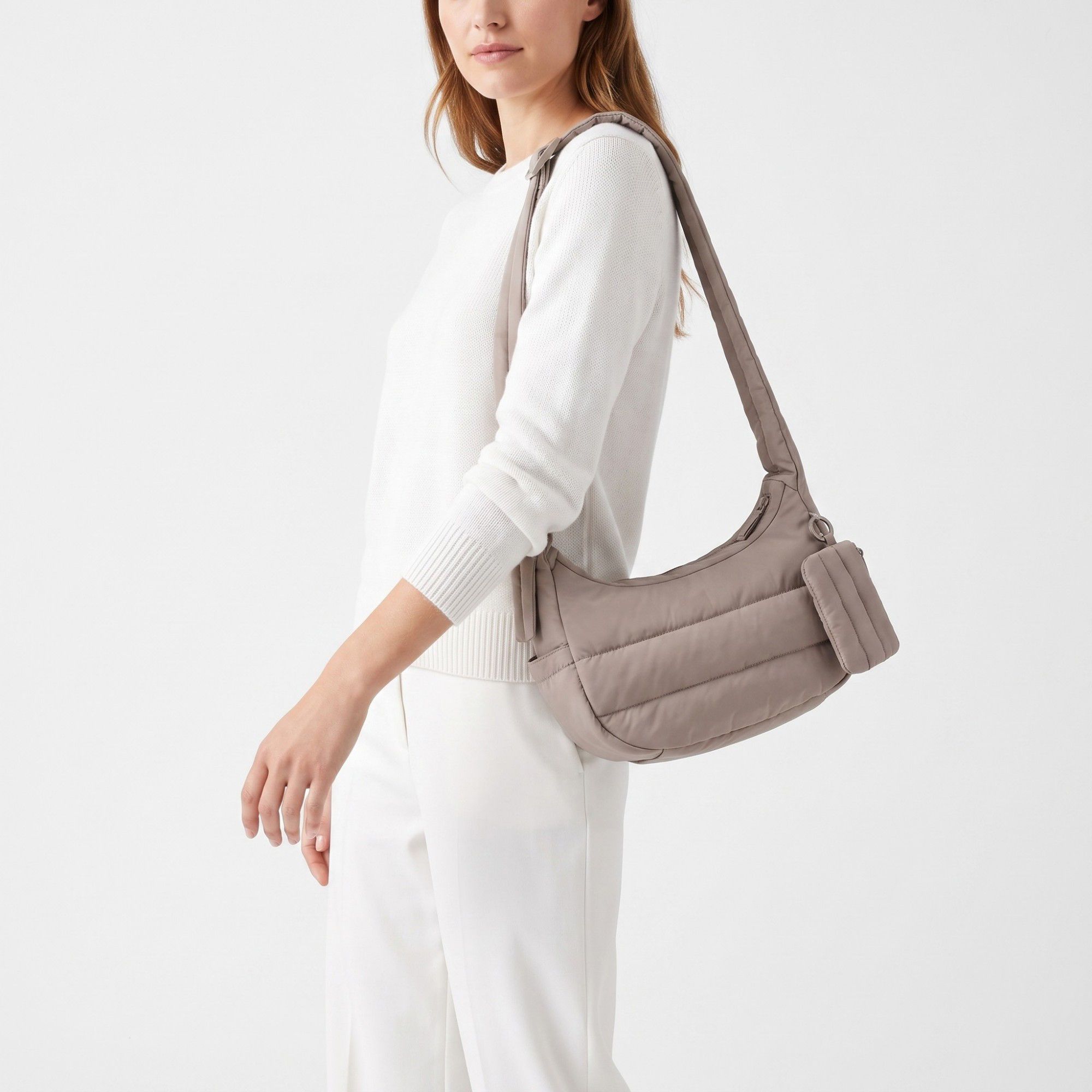 Horizontal Padded Crescent Hobo Bag with Detachable Mini Pouch and Adjustable Padded Shoulder Strap 10.2x3.9x6.3in