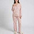 Anna-Kaci Lounge Women's 2-Piece Set Heart Print Button Front Pajama Top and Straight Leg Lounge Pants