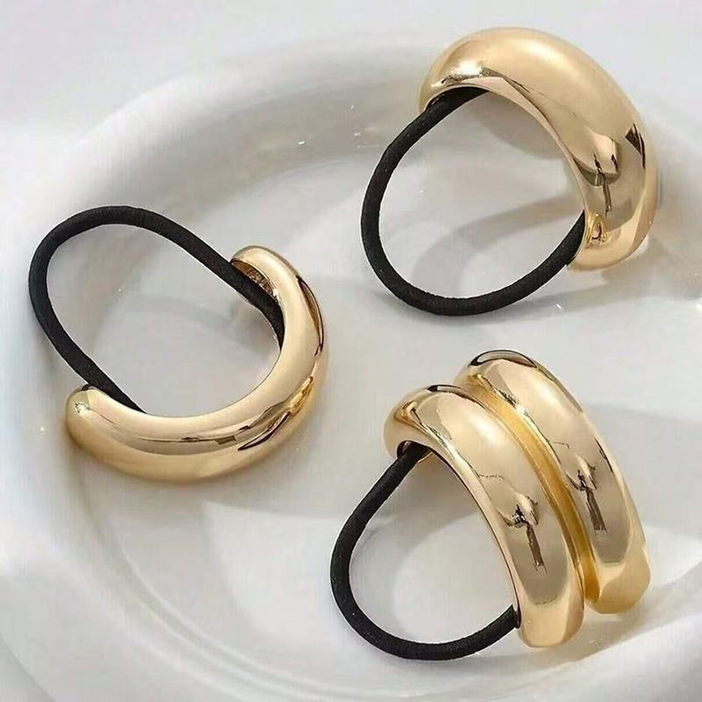 Gold Tone Hair Ties Set 6 Pack Accent Elastic Ponytail Holders Minimalist Hair Accessories