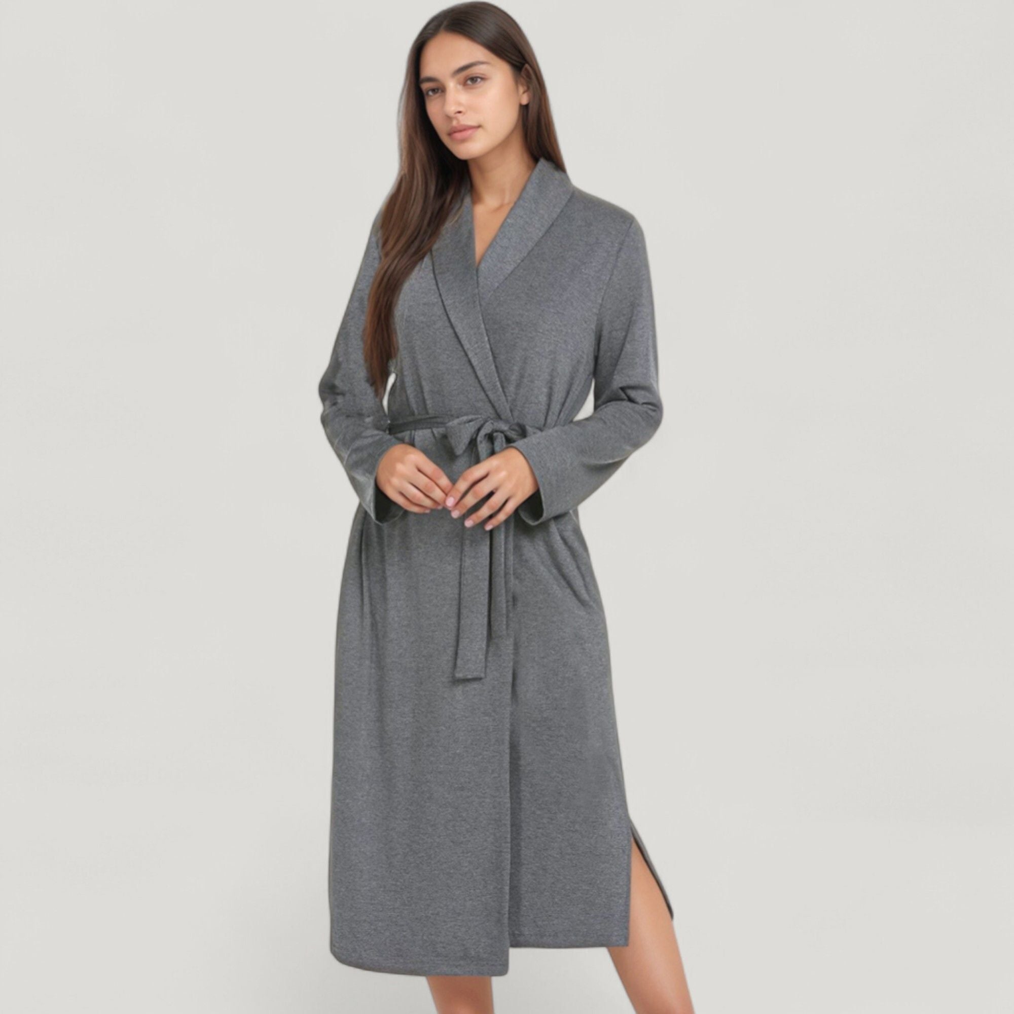 Anna-Kaci Lounge Women's Long Sleeve Wrap Robe with Waist Tie and Side Slits