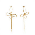 Women's Delicate Wire Bow Drop Earrings with Sculpted Loop Design and Sleek Chain Tassel Accent for Modern Elegance