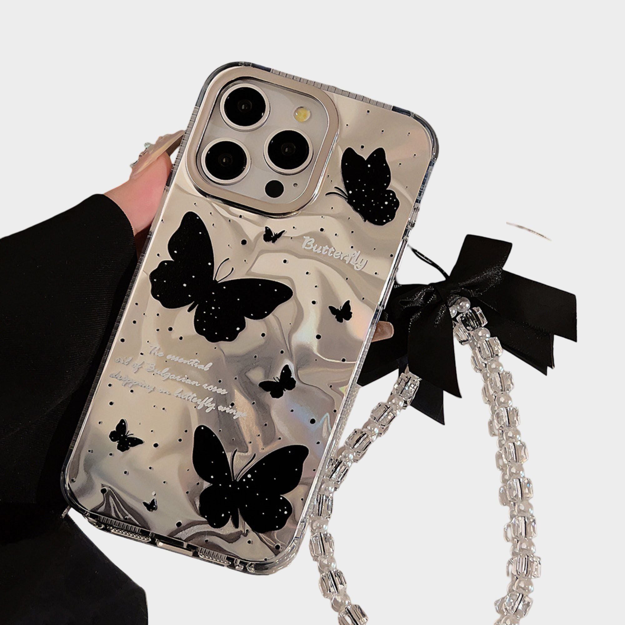 Anna-Kaci Butterfly Print Phone Case with Beaded Bow Wristlet Charm