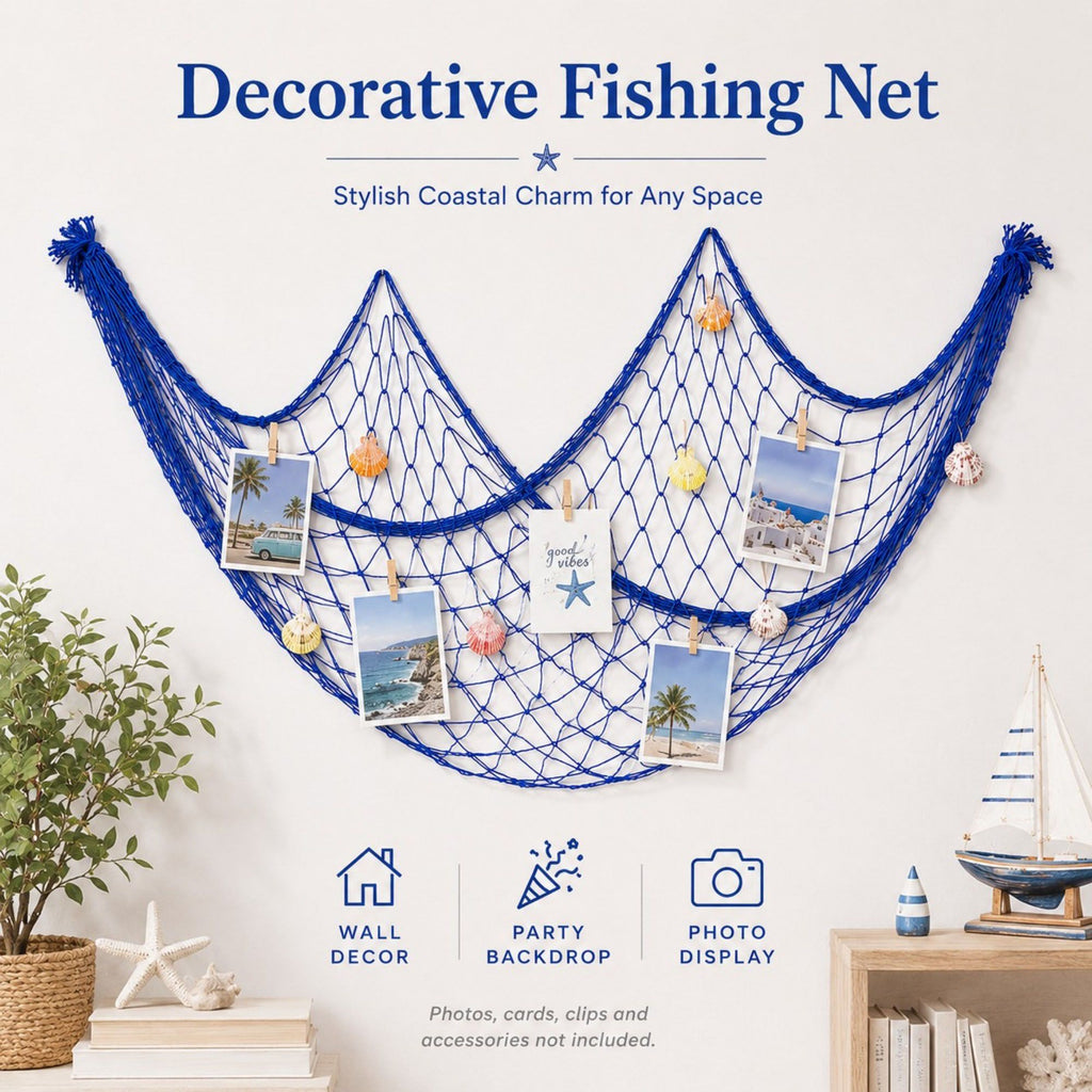 Decorative Fishing Net Wall Hanging Nautical Coastal Photo Display Decor