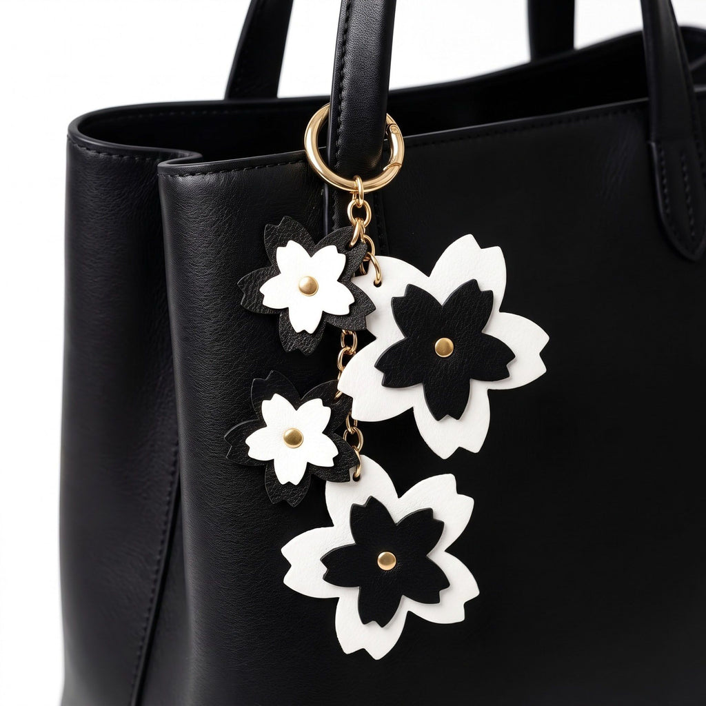 Cherry Blossom Bag Charm with Gold Tone Chain and Clip