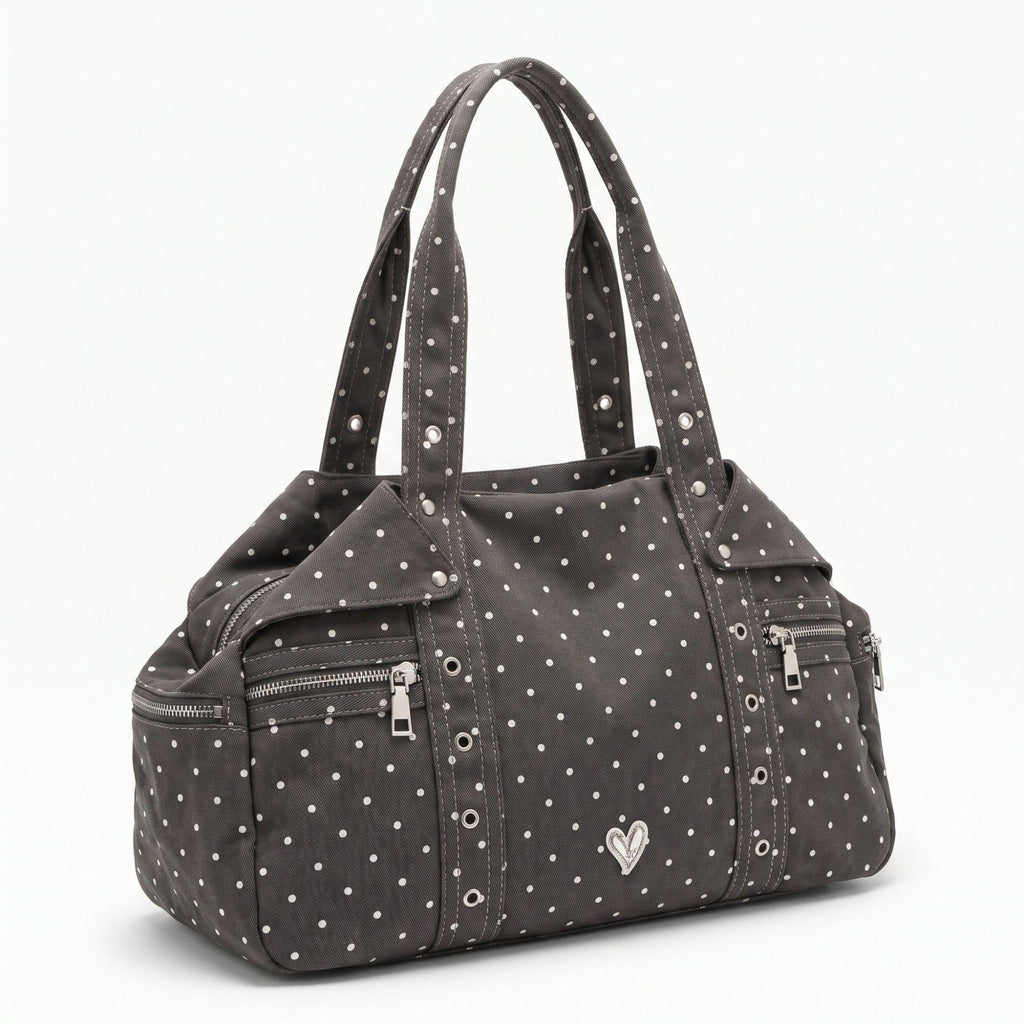 Polka Dot Multi-Pocket Shoulder Bag with Zip Closure