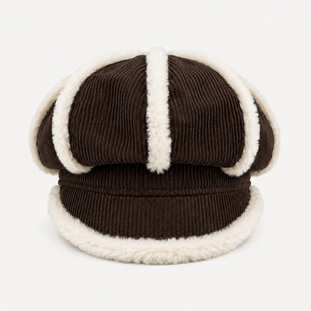 Corduroy Newsboy Cap Faux Fur Trim Baker Boy Hat Warm Casual Style