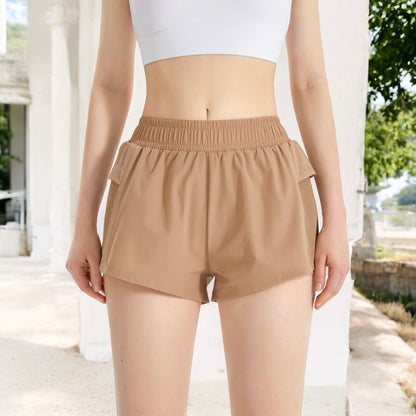 High Waist Athletic Shorts with Mesh Panels and Elastic Waistband